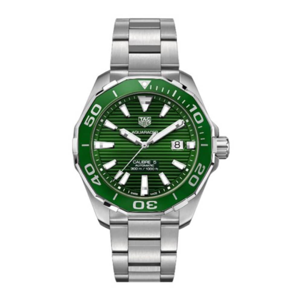 Tag Heuer Aquaracer Men’s Automatic Swiss Made Silver Stainless Steel Green Dial 43mm Watch WAY201S.BA0927