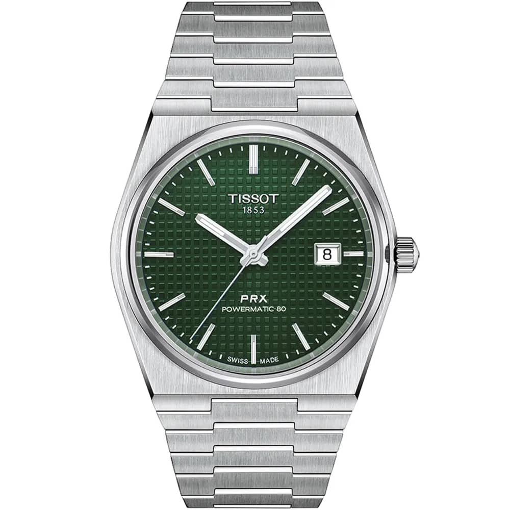 TISSOT T137 PRX Men’s Swiss Made Powermatic Silver Stainless Steel Green Dial 40mm Watch T137.407.11.091.00