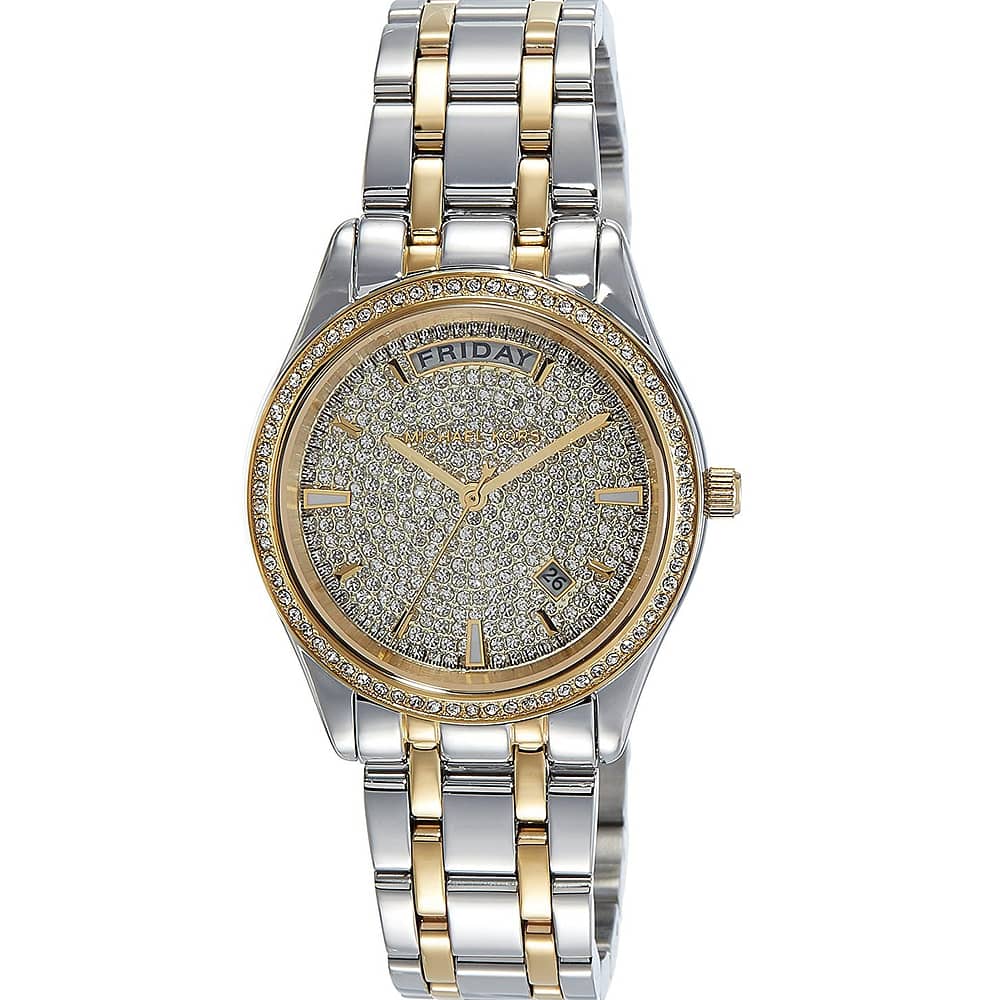 Michael Kors Women’s Quartz Analog Two-Tone Stainless Steel Gold Dial 34mm Watch MK6481