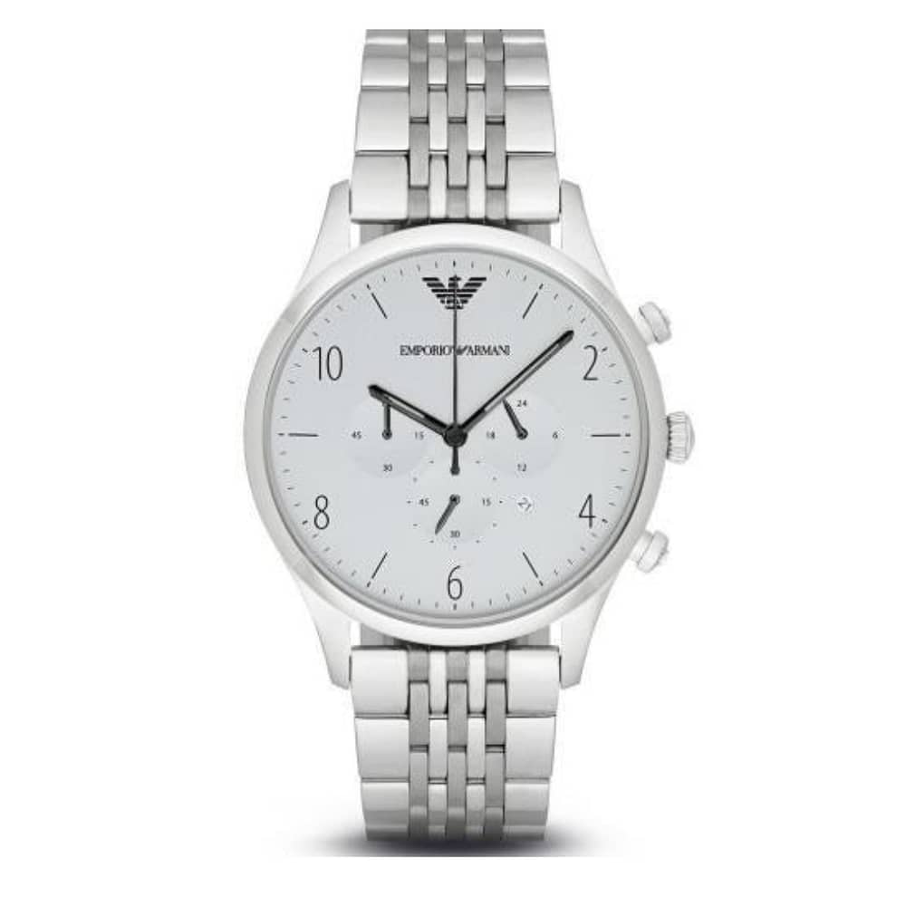 Emporio Armani Men’s Chronograph Quartz Stainless Steel Silver Dial 43mm Watch AR1879