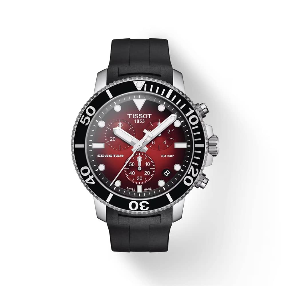 TISSOT Men’s Quartz Swiss Made Black Silicone Strap Red Dial 45mm Watch T120.417.17.421.00
