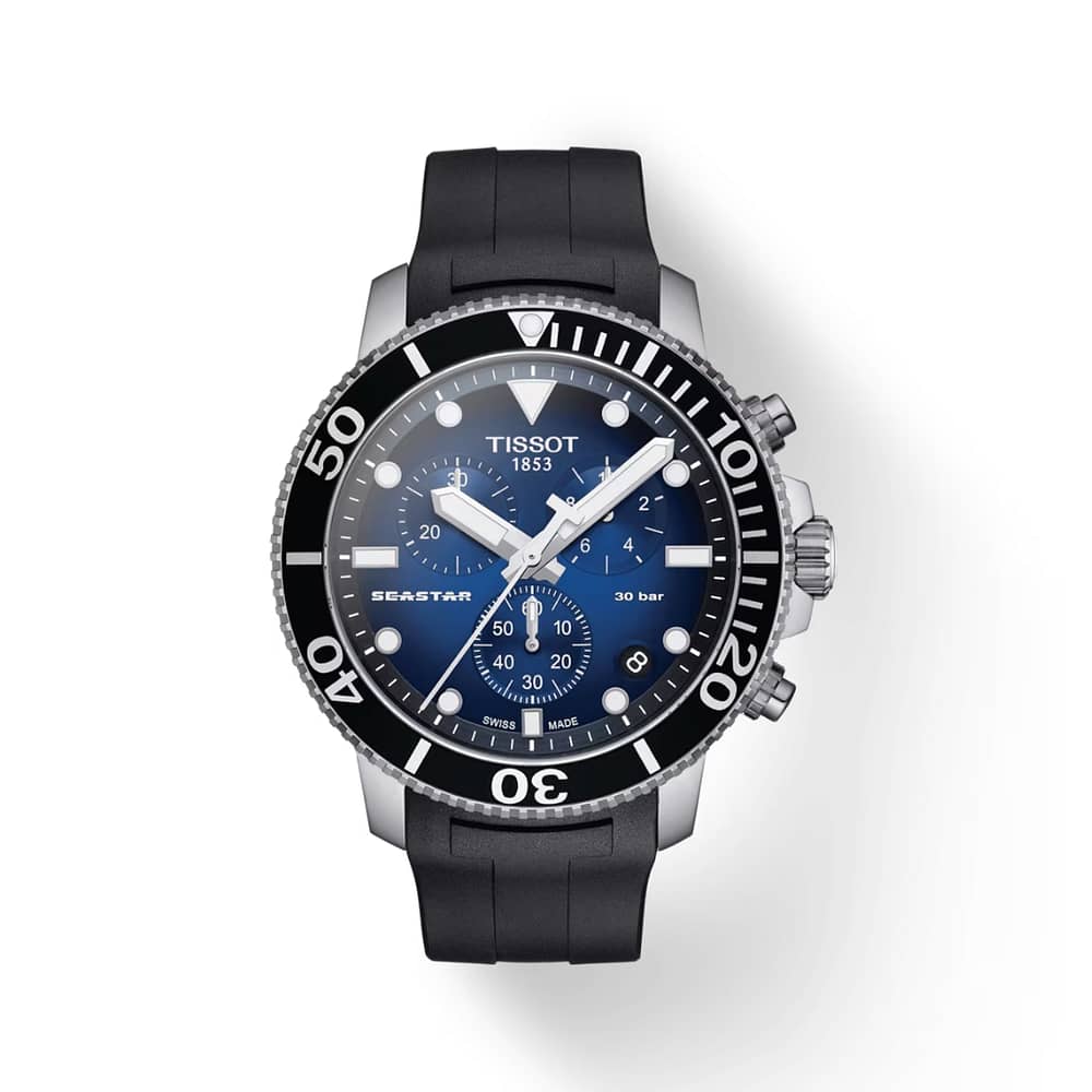 TISSOT Men’s Quartz Swiss Made Black Silicone Strap Blue Dial 45mm Watch T120.417.17.041.00
