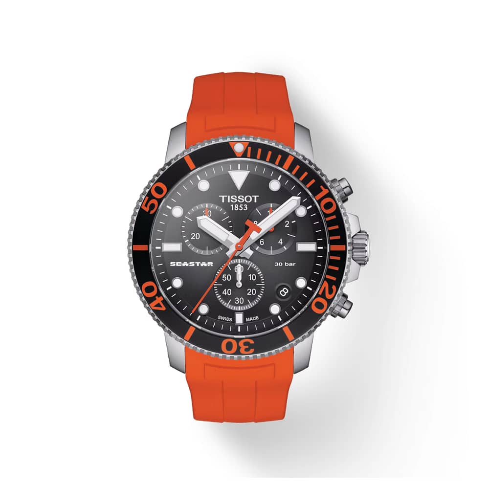 TISSOT Men’s Quartz Swiss Made Orange Silicone Strap Black Dial 45mm Watch T120.417.17.051.01