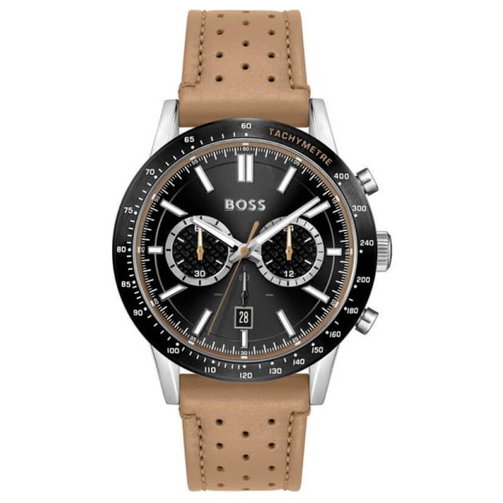 Hugo Boss Men’s Chronograph Quartz Leather Strap Black Dial 44mm Watch 1513964