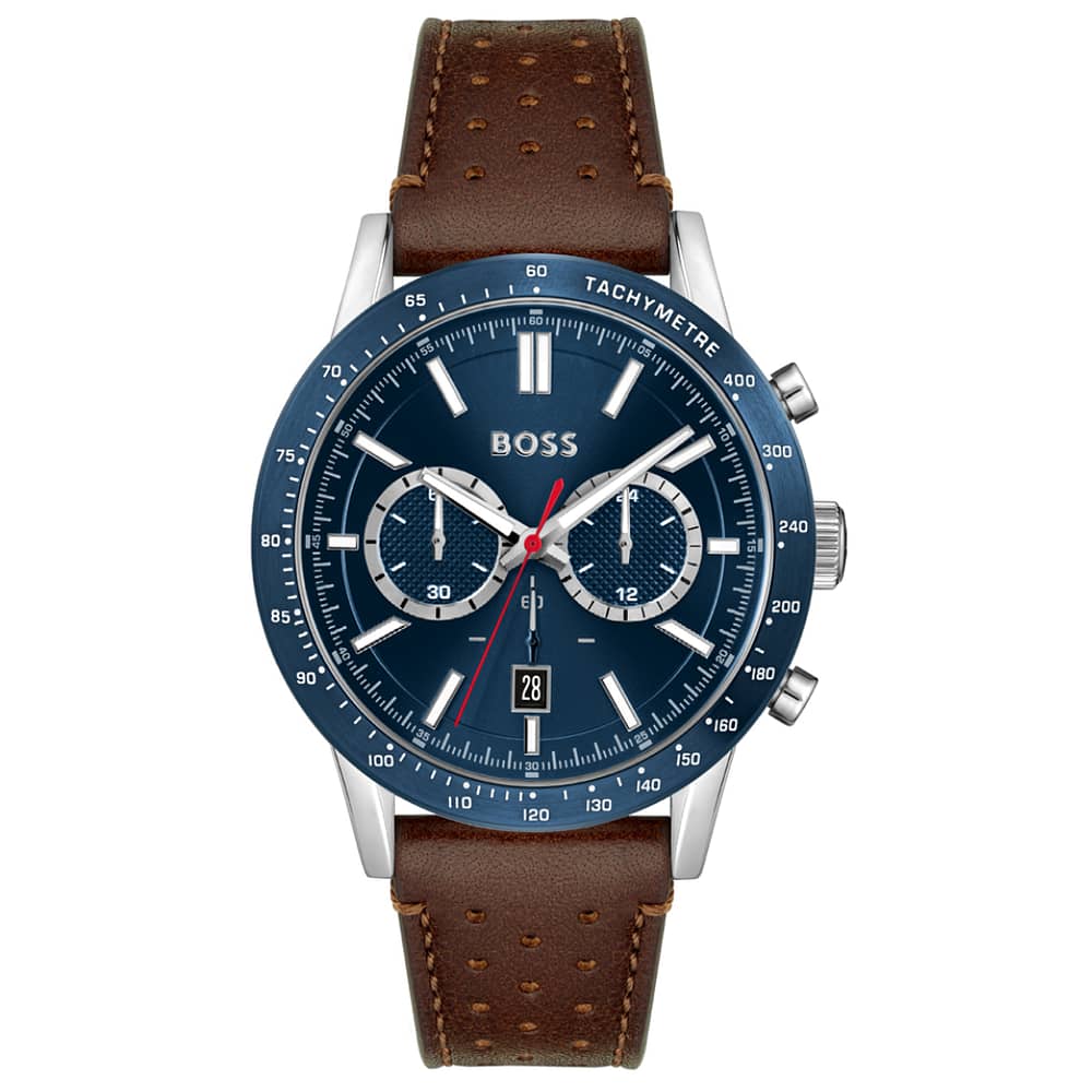 Hugo Boss Men’s Quartz Brown Leather Strap Blue Dial 44mm Watch 1513921
