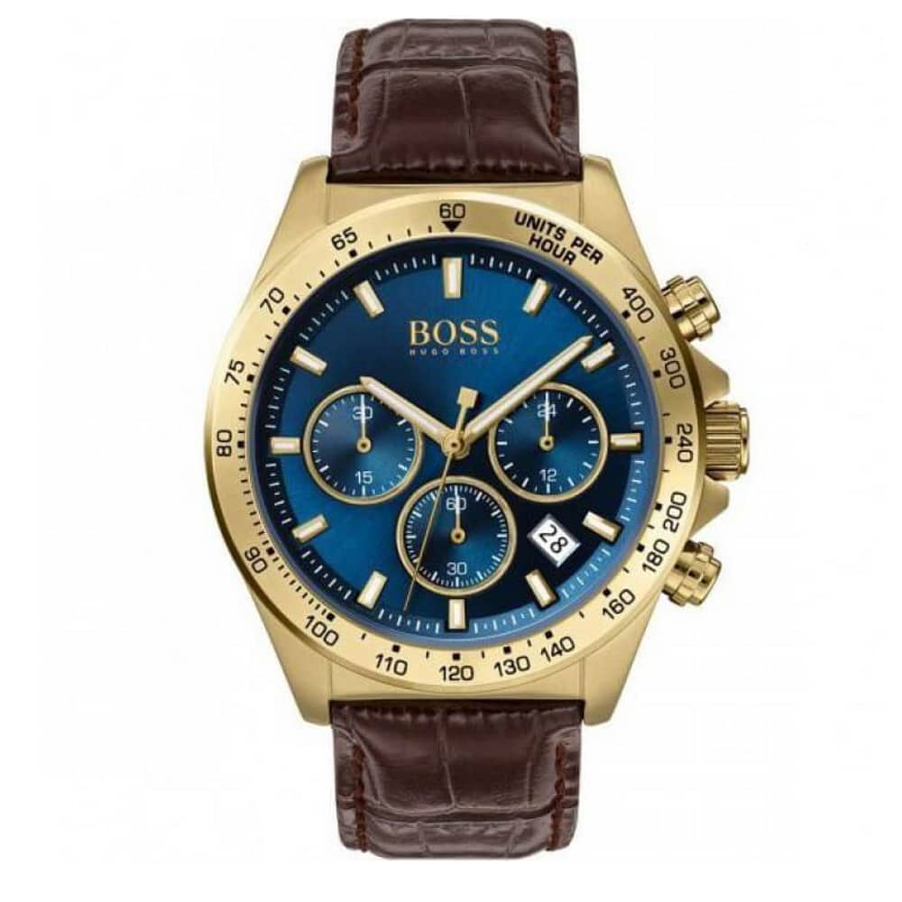 Hugo Boss Men’s Chronograph Brown Leather Strap Blue Dial 44mm Watch 1513756