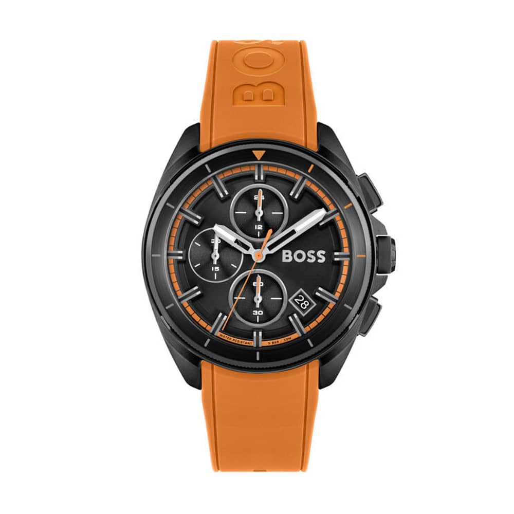 Hugo Boss Men’s Quartz Orange Silicone Strap Black Dial 44mm Watch 1513957