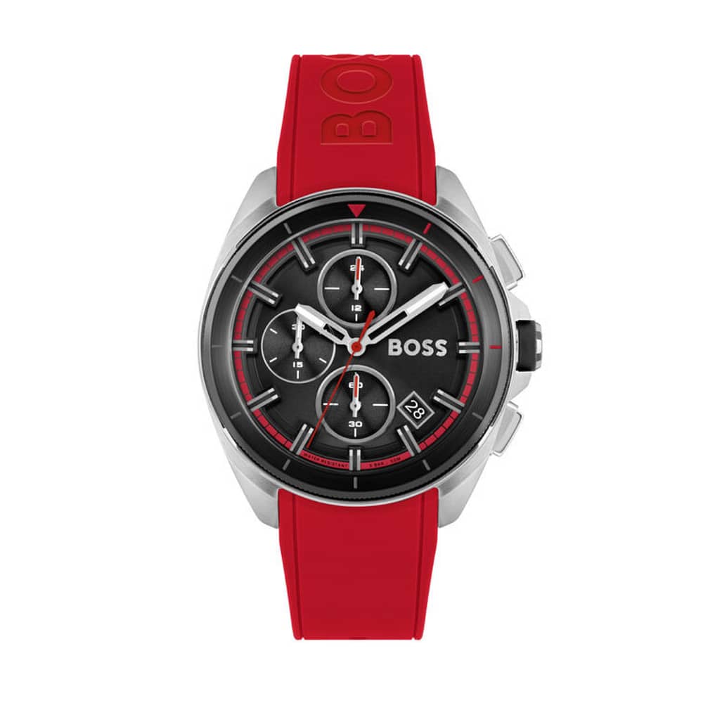 Hugo Boss Men’s Quartz Red Silicone Strap Black Dial 44mm Watch 1513959