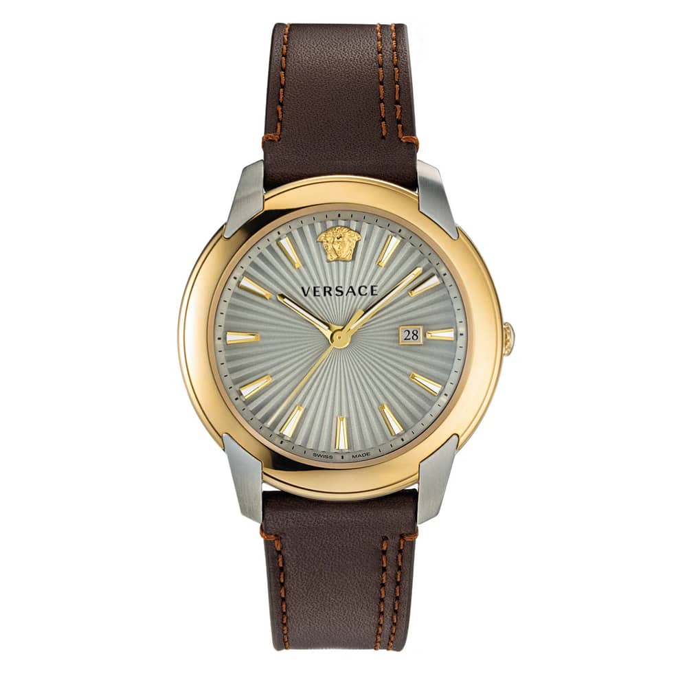 Versace Men’s Quartz Swiss Made Brown Leather Strap Grey Dial 42mm Watch VELQ00219
