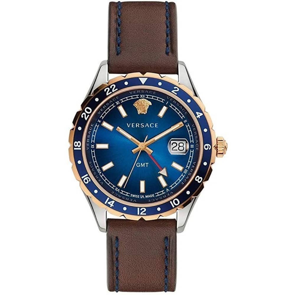 Versace Men’s Quartz Swiss Made Brown Leather Strap Blue Dial 42mm Watch V11080017