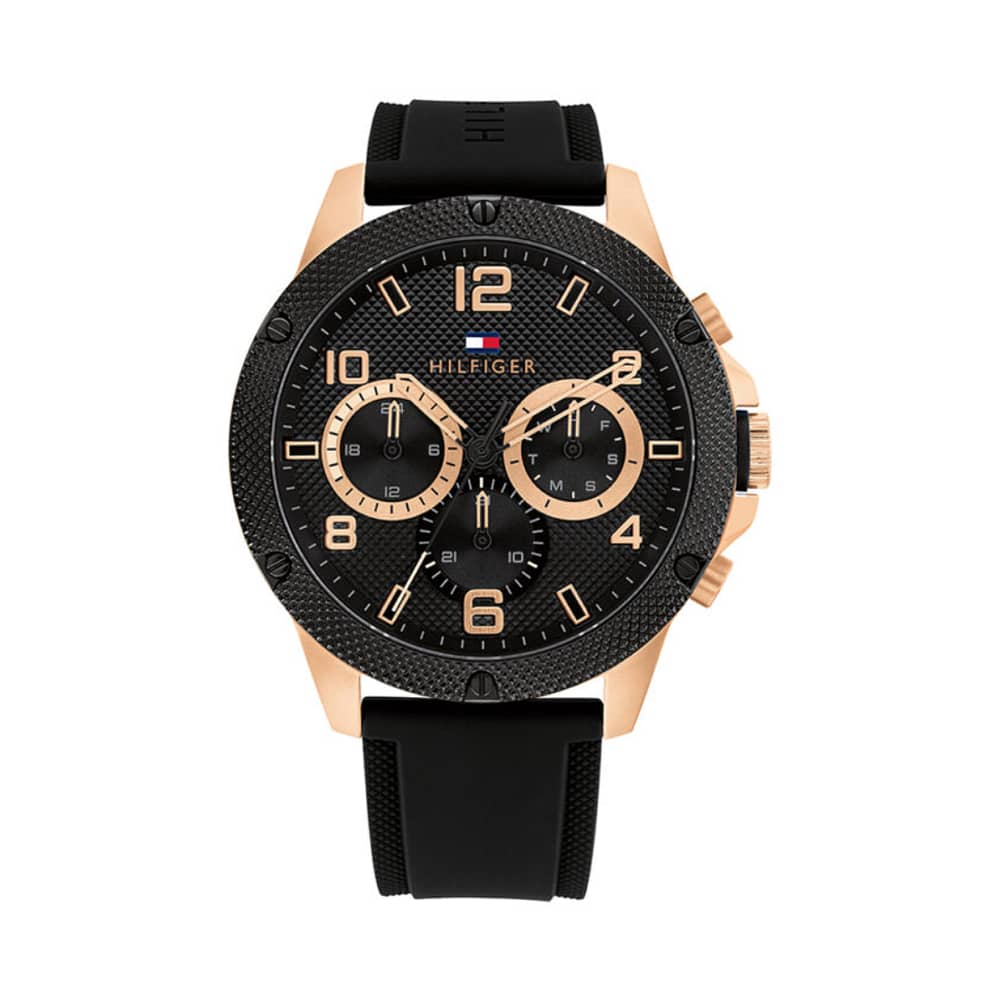 Tommy Hilfiger Men’s Quartz Black Silicone Strap Black Dial 46mm Watch 1792028
