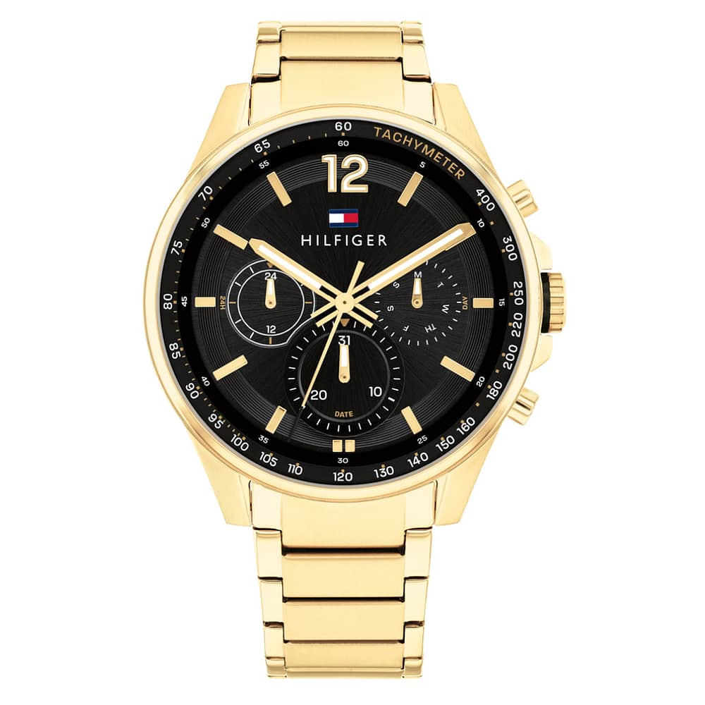 Tommy Hilfiger Men’s Quartz Gold Stainless Steel Black Dial 45mm Watch 1791974