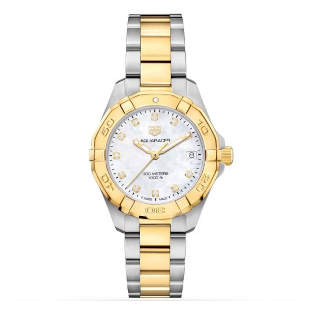 Tag Heuer Aquaracer Women’s Quartz Swiss Made Two Tone Stainless Steel Mother Of Pearl Dial 32mm Watch WBD1322.BB0320