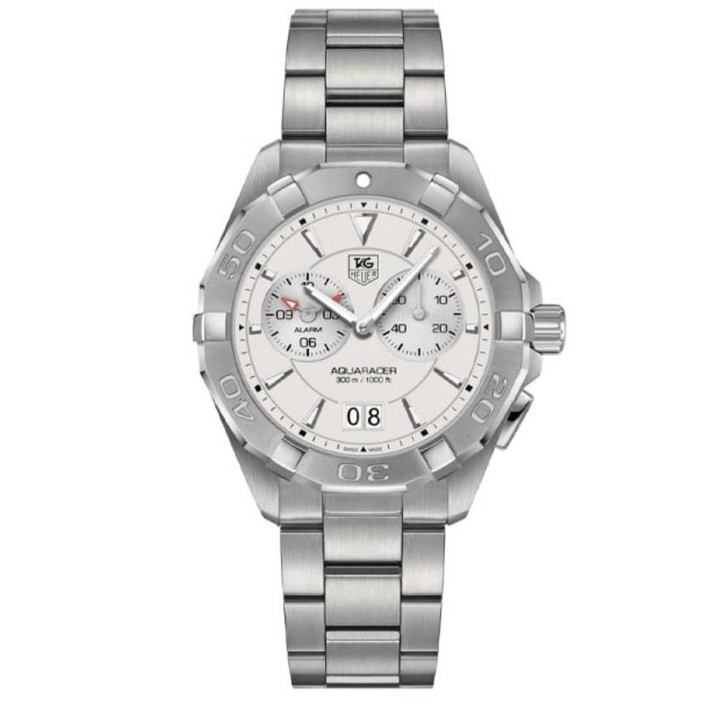 Tag Heuer Aquaracer Men’s Quartz Swiss Made Silver Stainless Steel White Dial 41mm Sports Alarm Watch WAY111Y.BA0928