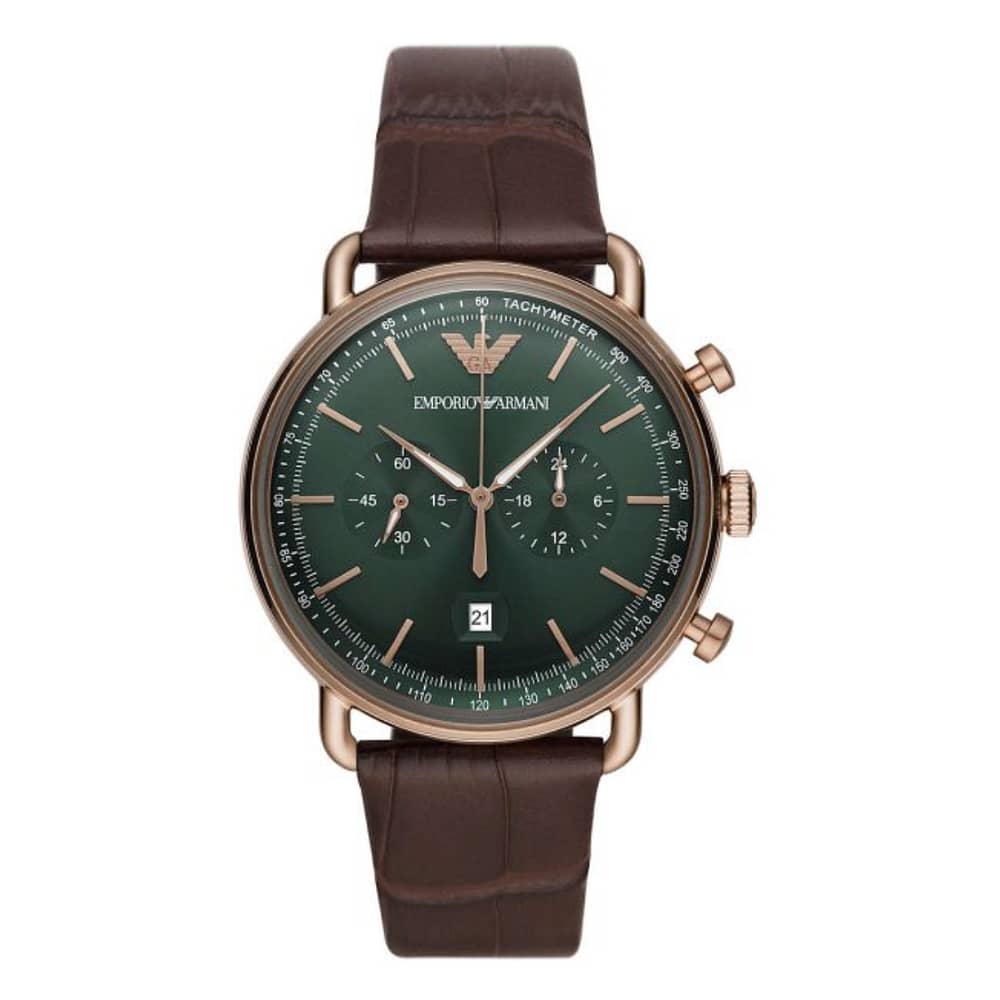 Emporio Armani Men’s Quartz Leather Strap Green Dial 43mm Watch AR11334