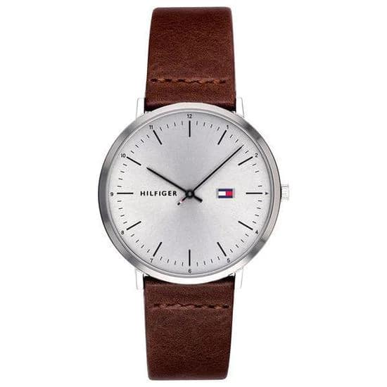 Tommy Hilfiger Men’s Quartz Brown Leather Strap Silver Dial Watch 40mm 1791463