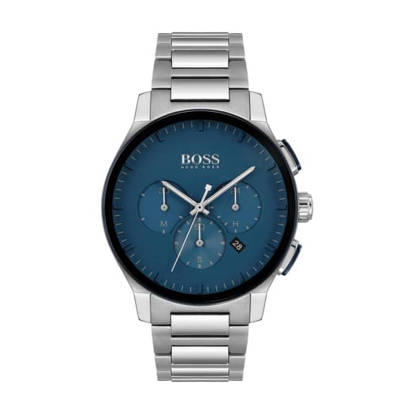 Hugo Boss Peak Silver Stainless Steel Blue Dial Chronograph Quartz Mens Watch 44m 1513763