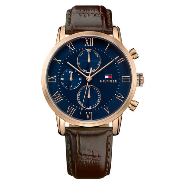 Tommy Hilfiger Men’s Quartz Brown Leather Strap Blue Dial 44mm Watch 1791399