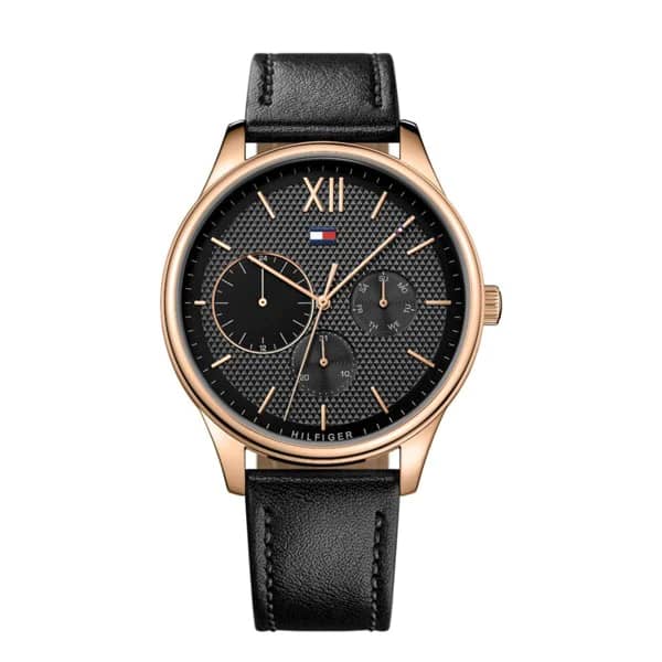 Tommy Hilfiger Men’s Analogue Quartz Black Leather Strap Black Dial 44mm Watch 1791419