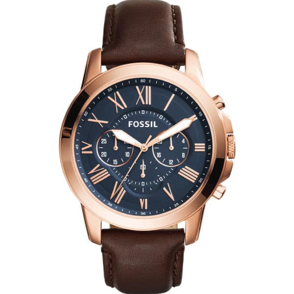 Fossil Men’s Quartz Brown Leather Strap Blue Dial 45mm Watch FS5068