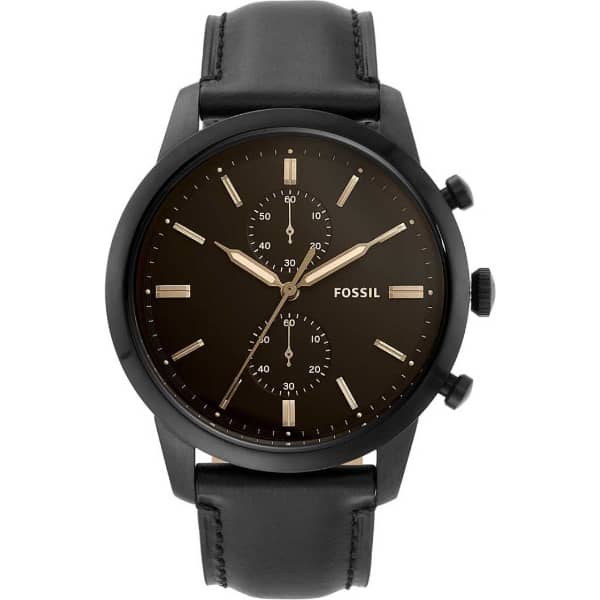Fossil Men’s Chronograph Quartz Leather Strap Black Dial 44mm Watch FS5585