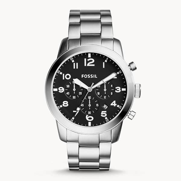 Fossil Men’s Quartz Silver Stainless Steel Black Dial 44mm Watch FS5141