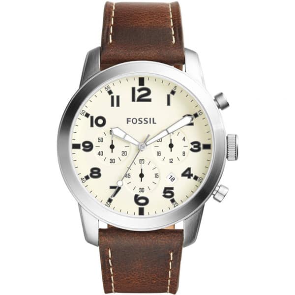 Fossil Men’s Chronograph Quartz Leather Strap Off-White Dial 44mm Watch FS5146