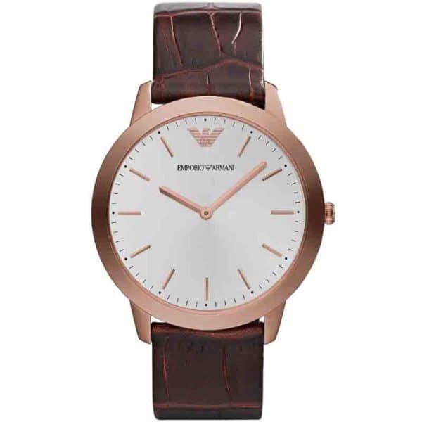 Emporio Armani Men’s Quartz Brown Leather Strap Silver Dial 42mm Watch AR1743