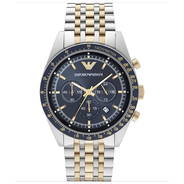 Emporio Armani Men’s Chronograph Two Tone Stainless Steel Blue Dial 46mm Watch AR8030