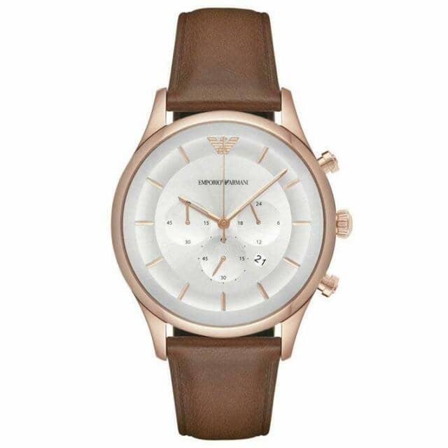 Emporio Armani Men’s Quartz Leather Strap Silver Dial 43mm Watch AR11043