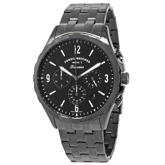 Fossil Men’s Chronograph Analog Quartz Stainless Steel Black Dial 46mm Watch FS5606