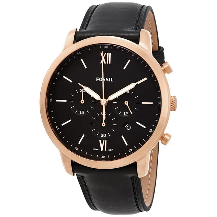 Fossil Men’s Chronograph Quartz Leather Strap Black Dial 44mm Watch FS5381