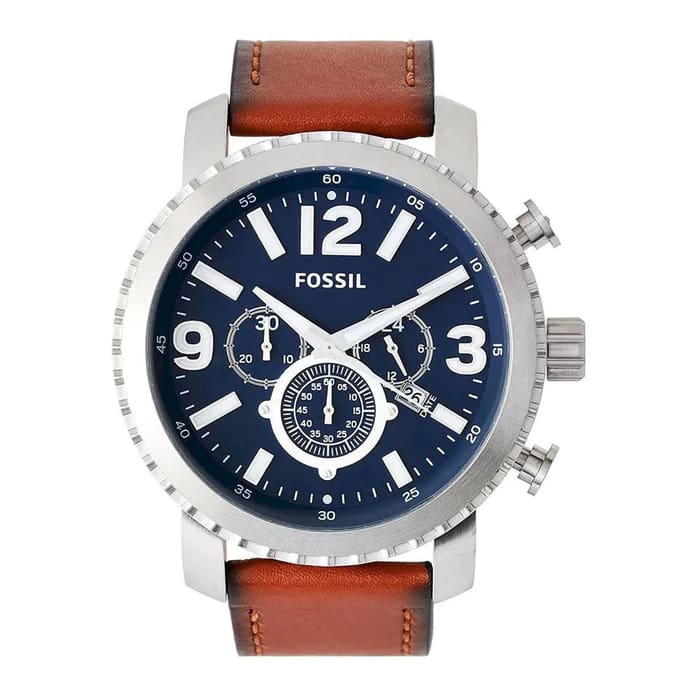 Fossil Men’s Quartz Leather Strap Blue Dial 45mm Watch BQ2126