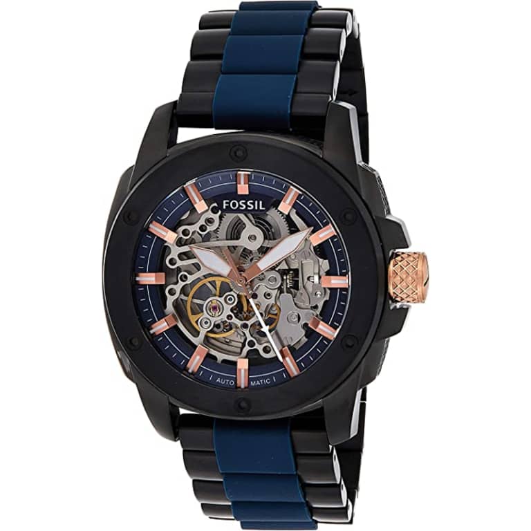 Fossil Men’s Automatic Two-tone Silcone & Stainless Steel Blue Dial 45mm Watch ME3133