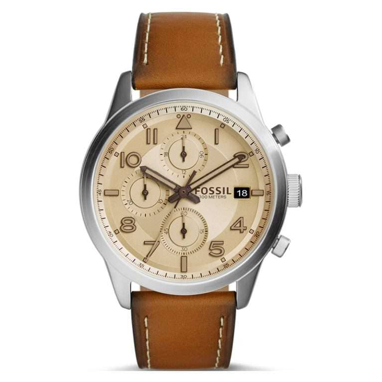 Fossil Men’s Quartz Brown Leather Strap Beige Dial 44mm Watch FS5140