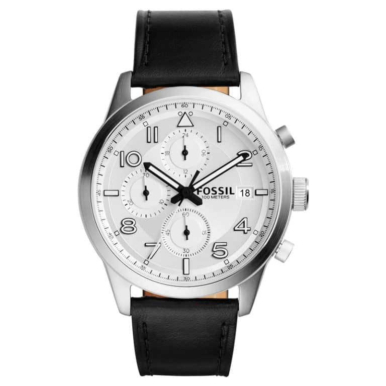 Fossil Men’s Quartz Leather Strap Silver Dial 44mm Watch FS5136
