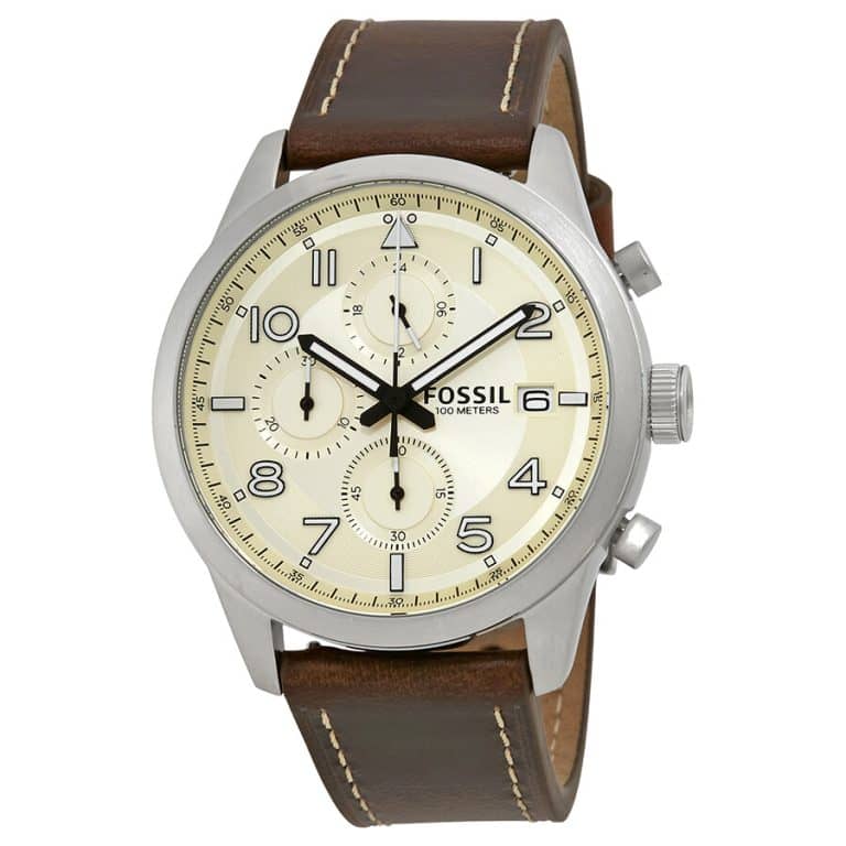 Fossil Men’s Chronograph Quartz Leather Strap Off-White Dial 44mm Watch FS5138