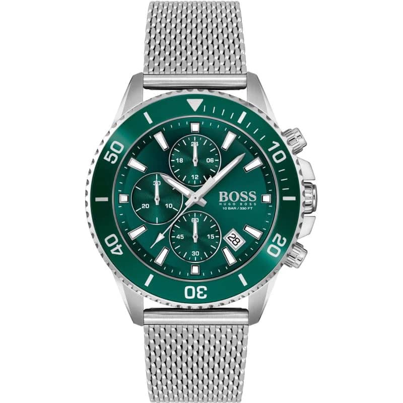 Hugo Boss Men’s Quartz Silver Stainless Steel Green Dial 46mm Watch 1513905