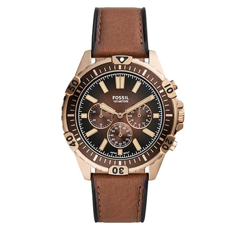 Fossil Garrett Men’s Chronograph Quartz Leather Strap Brown Dial Watch 44mm  FS5867