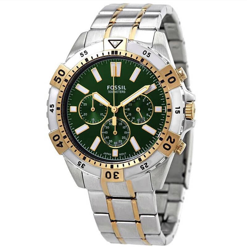 Fossil Garrett Men’s Chronograph Quartz Two-Tone Stainless Green Dial Watch 44mm FS5622