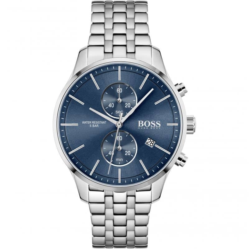 Hugo Boss Associate Silver Stainless Steel Blue Dial Chronograph Quartz Mens Watch 42mm 1513839