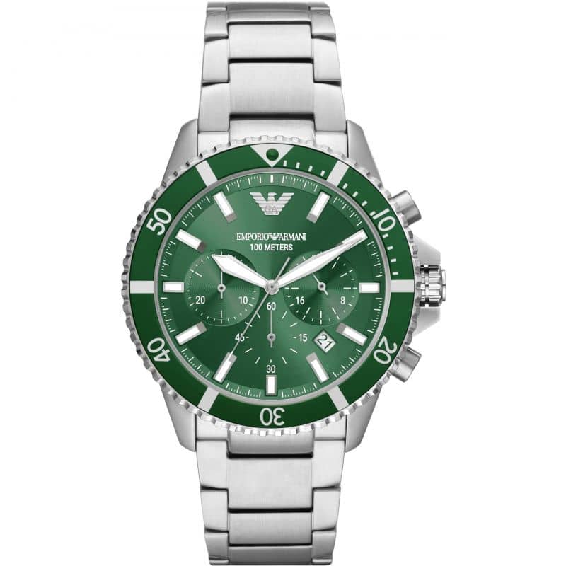 Emporio Armani Men’s Quartz Silver Stainless Steel Green Dial Watch 43mm AR11500