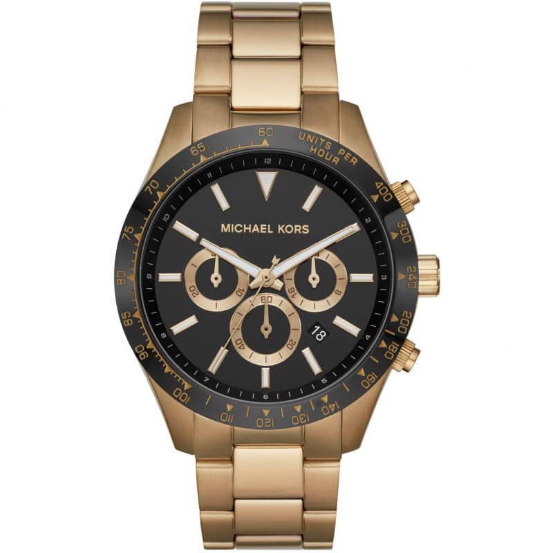 Michael Kors Layton Men’s Quartz Gold Stainless Steel Black Dial Watch 45mm MK8783