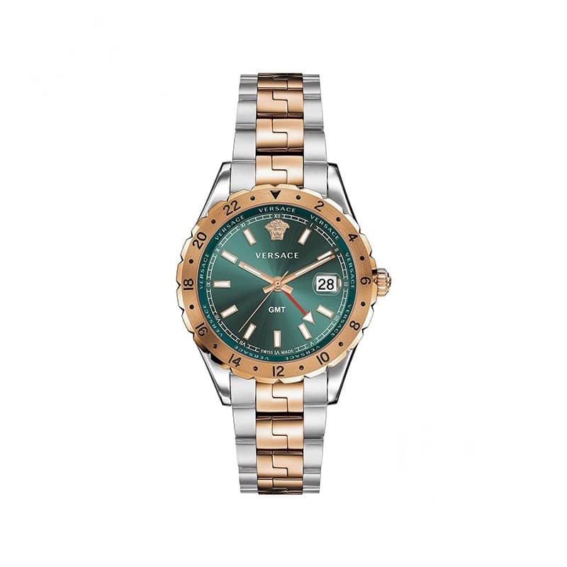Versace Hellenyium GMT Two-Tone Stainless Steel Green Dial Quartz Watch 42mm V11050015