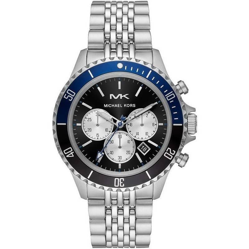 Michael Kors Mens Bayville Chronograph Stainless Steel Black Dial Watch 44mm MK8749