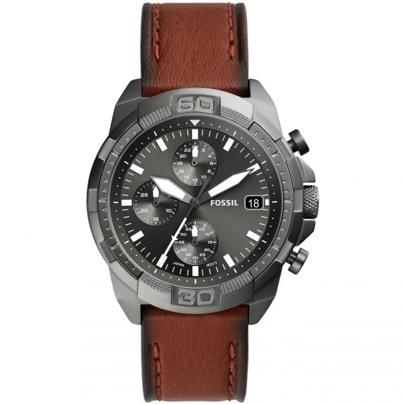 Fossil Men’s Quartz Brown Leather Strap Grey Dial 44mm Watch FS5855