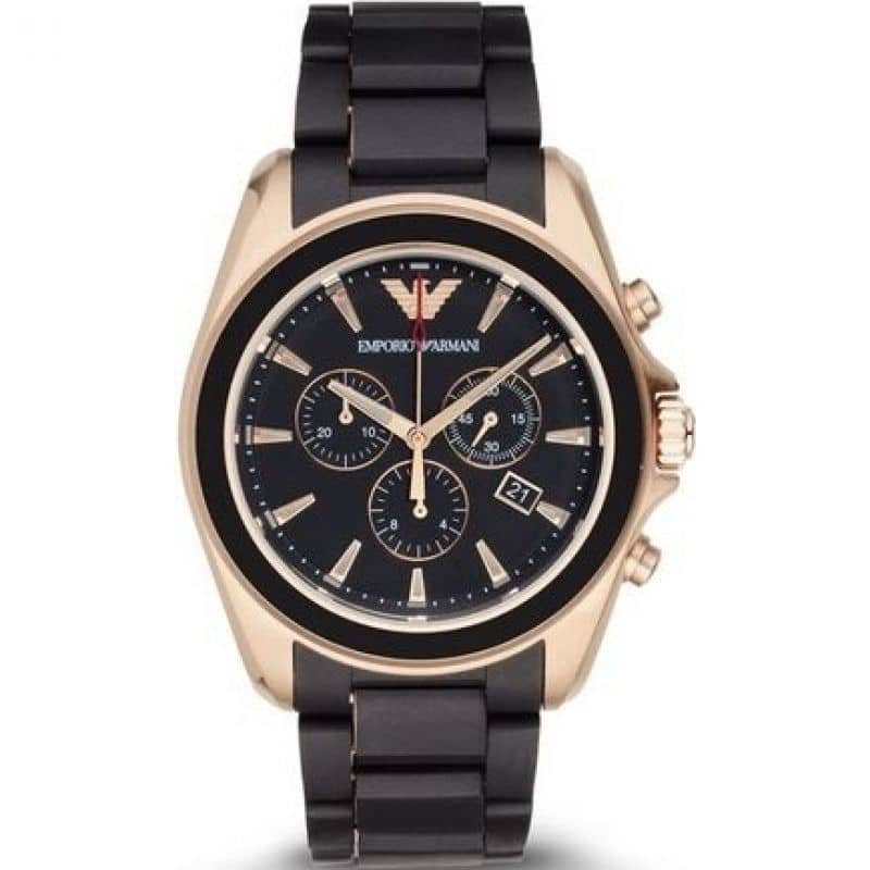Emporio Armani Men’s Analogue Quartz Silicone & Stainless Steel Black Dial 44mm Watch AR6066