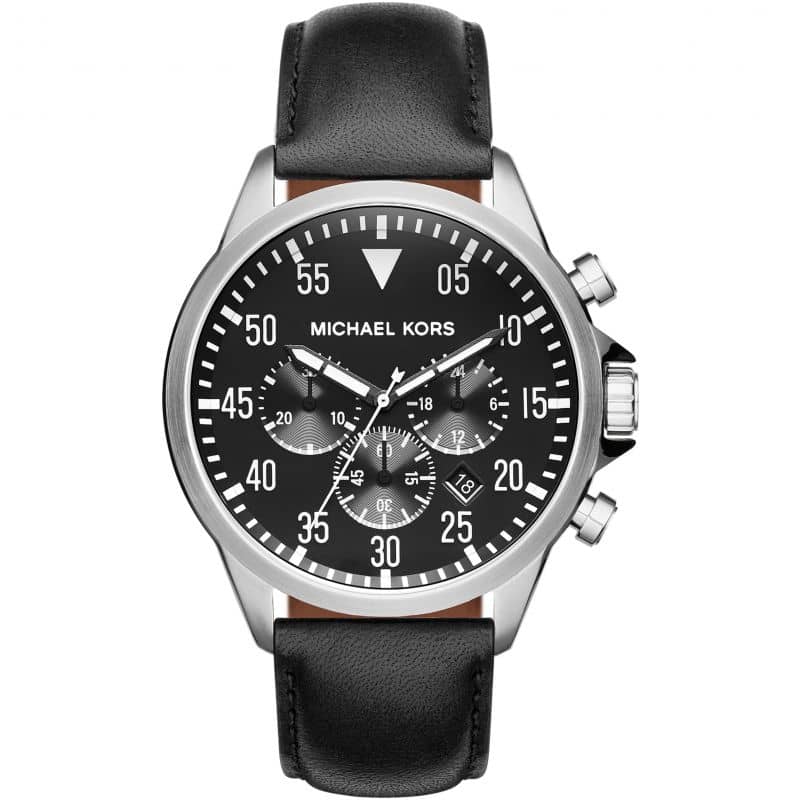 Michael Kors Men’s Chronograph Quartz Leather Strap Black Dial 45mm Watch MK8442