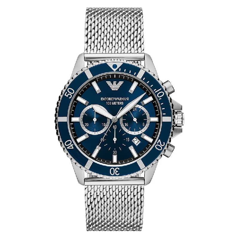 Emporio Armani Men’s Quartz Silver Stainless Steel Blue Dial 43mm Watch AR11587