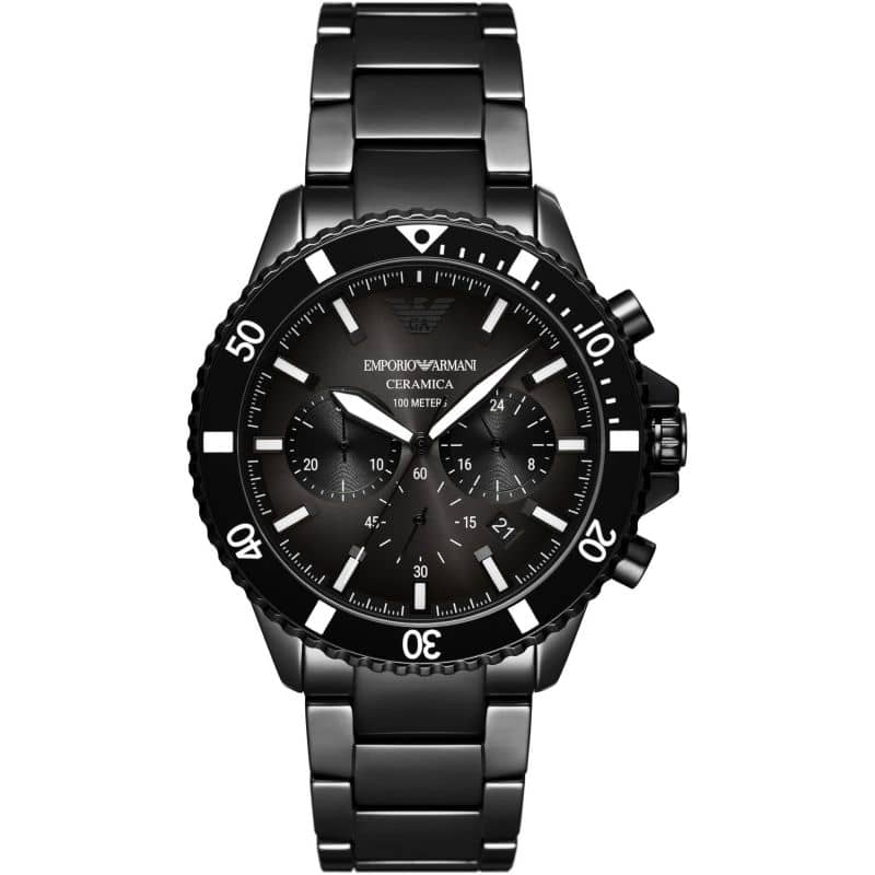 Emporio Armani Men’s Quartz Black Ceramic Chain Black Dial 43mm Watch AR70010